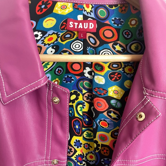 STAUD RYAN JACKET FUCHSIA VEGAN LEATHER - Picture 3 of 9